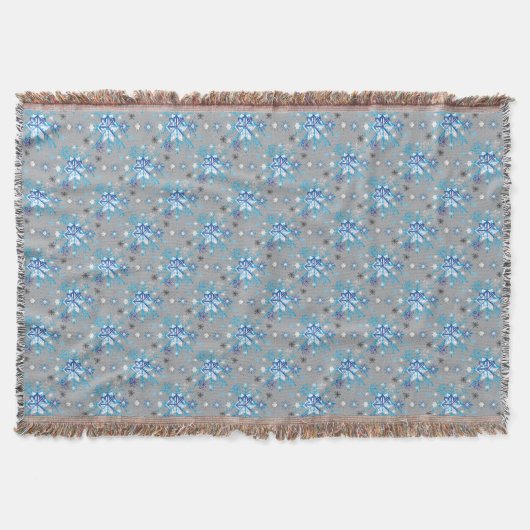 Moderne graue und blaue Holiday Snowflakes Muster Decke (Vorderseite)