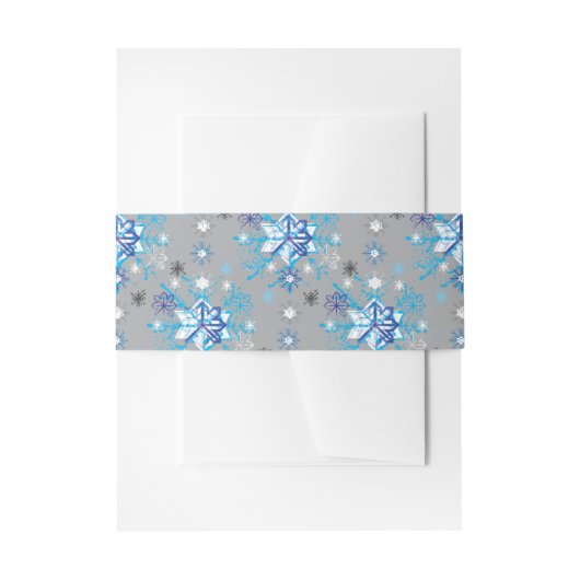 Moderne graue und blaue Holiday Snowflakes Muster Einladungsbanderole (Vorderseite Beispiel)