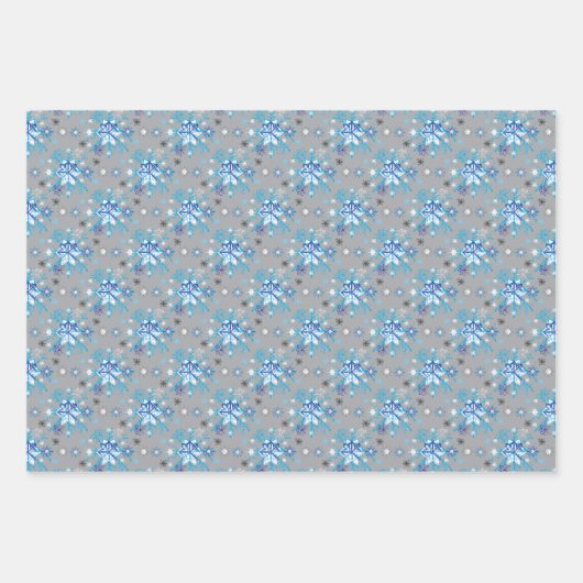 Moderne graue und blaue Holiday Snowflakes Muster Geschenkpapier Set (Vorderseite 3)