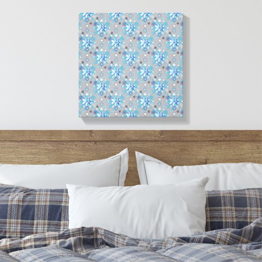 Moderne graue und blaue Holiday Snowflakes Muster Leinwanddruck (Insitu (Schlafzimmer))