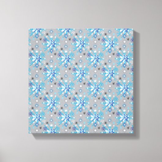Moderne graue und blaue Holiday Snowflakes Muster Leinwanddruck (Vorderseite)