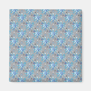 Moderne graue und blaue Holiday Snowflakes Muster Magnet