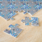 Moderne graue und blaue Holiday Snowflakes Muster Puzzle (Seite)
