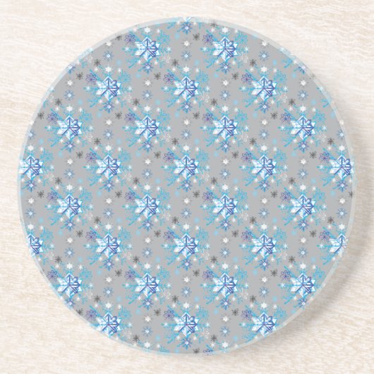Moderne graue und blaue Holiday Snowflakes Muster Sandstein Untersetzer (Vorne)