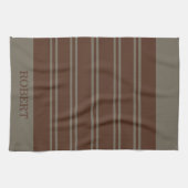 moderne graue und braune Streifen Muster Monogramm Geschirrtuch (Horizontal)