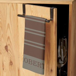 moderne graue und braune Streifen Muster Monogramm Geschirrtuch