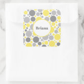 Moderne graue und gelbe Blasen Personalisiert Quadratischer Aufkleber (Tasche)