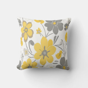 Moderne graue und gelbe Blumengestaltung auf Weiß Kissen