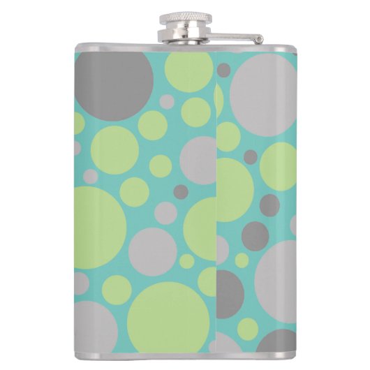 Moderne graue und grüne Blasen Flachmann (Rückseite)