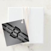 Moderne graue und horizontale schwarze Streifen Geschenkanhänger (Beispiel)