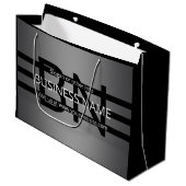 Moderne graue und horizontale schwarze Streifen Große Geschenktüte (Vorderseite Schrägansicht)