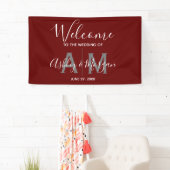 Moderne graue und rote Paare Monogramm Hochzeit Banner (Insitu)