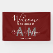 Moderne graue und rote Paare Monogramm Hochzeit Banner (Horizontal)