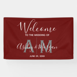 Moderne graue und rote Paare Monogramm Hochzeit Banner
