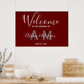 Moderne graue und rote Paare Monogramm Hochzeit Be Poster (Küche)