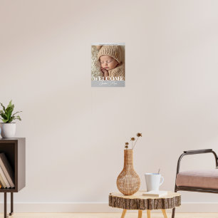 Moderne graue und weiße Foto-Geburtsanzeige Poster