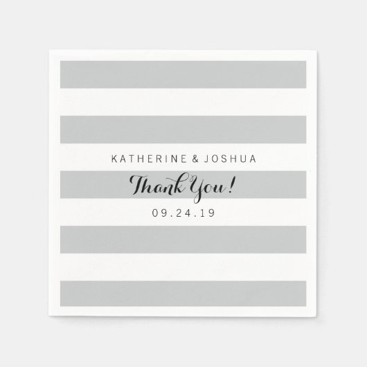 Moderne graue und weiße Streifen Hochzeit Serviette (Vorderseite)