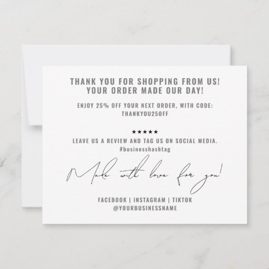 Moderne graue Verpackungseinheit Dankeskarte (Rückseite)