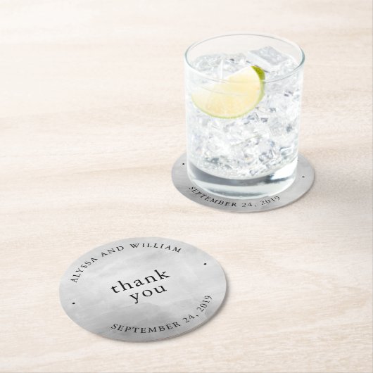 Moderne graue Wasserfarbenhochzeit Runder Pappuntersetzer (Vor Ort)