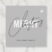 Moderne graue Weihnachtsschrift Geschenkanhänger (Rückseite)