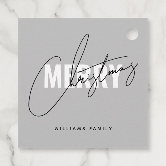 Moderne graue Weihnachtsschrift Geschenkanhänger (Rückseite)