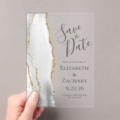 Moderne graue, weiße Gold-Agate-Hochzeit retten da Acryleinladungen (Insitu (Handheld))