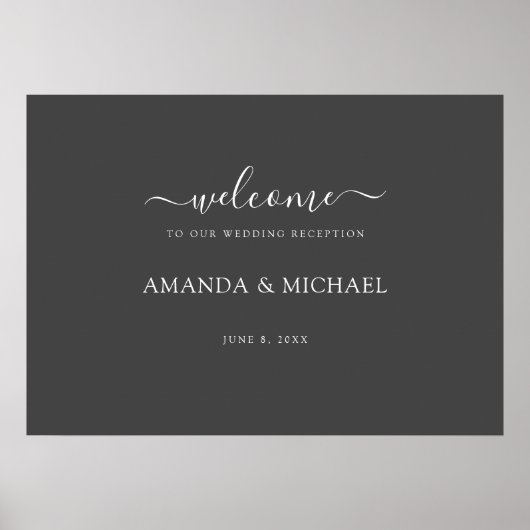 Moderne, graue weiße Hochzeitsempfehlung willkomme Poster (Vorne)