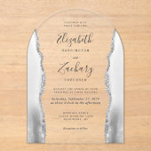 Moderne graue, weiße Silbermedaille Arch Wedding Acryleinladungen (Vorderseite)