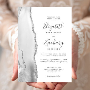 Moderne graue weiße silberne Achat-Hochzeit Einladung