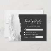 Moderne graue, weiße Silberschiefer-Hochzeit RSVP Karte (Vorderseite)