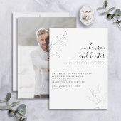 Moderne graue White Script Botanical Foto Wedding Einladung