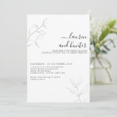 Moderne graue White Script Botanical Foto Wedding Einladung (Stehend Vorderseite)