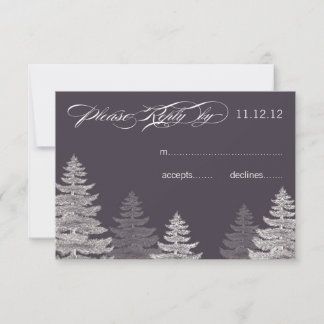 Moderne graue Winter Wedding RSVP Karten Bäume