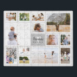 Moderne Graufamilienfotografie Montage Puzzle<br><div class="desc">Dieses einzigartige und moderne Grau-Foto-Collage-Puzzle bietet Ihnen die Möglichkeit,  Ihre eigenen dreizehn Foto hinzuzufügen und einen Namen und eine Initiale hinzuzufügen. Dieses trendige und einfache personalisierte monochrome Fotomontage-Design ist das perfekte Halb-Sake-Geschenk für jede Mutter,  Großmutter oder andere Familienmitglieder,  die Lieben,  die Rätsel zusammen stellen!</div>