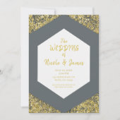 Moderne Grauschick Gold Glitzer Flakes Glam Weddin Einladung (Vorderseite)
