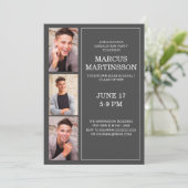 Moderne Gray 3 Foto Graduation Party Einladung (Stehend Vorderseite)