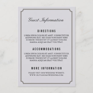 Moderne Gray Elegant Wedding Guest Information Car Begleitkarte