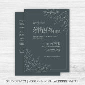 Moderne Gray Foliage Kontur All-in-One Hochzeit Einladung