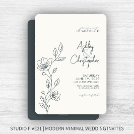 Moderne Gray Foliage Kontur All-in-One Hochzeit Einladung