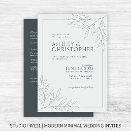 Moderne Gray Foliage Kontur All-in-One Hochzeit Einladung