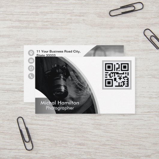 Moderne Gray Fotograf Business Card Visitenkarte (Vorderseite/Rückseite Beispiel)