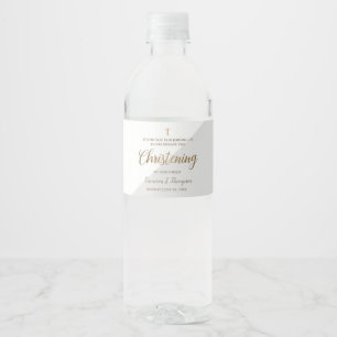 Moderne Gray Gold Christening Script Vielen Dank Wasserflaschenetikett
