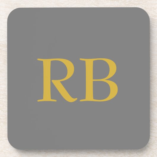 Moderne Gray Gold Color Monogram Initials Getränkeuntersetzer (Vorderseite)