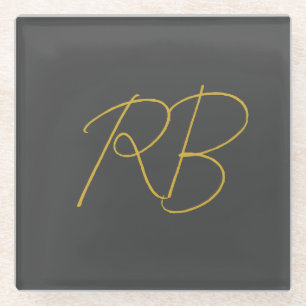 Moderne Gray Gold Color Monogram Initials Glasuntersetzer