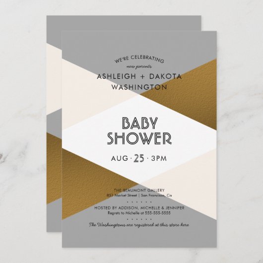 Moderne Gray & Gold Geometric Baby Dusche Einladung (Vorne/Hinten)