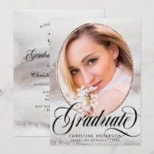Moderne Gray Gold Glitzer Foto Graduation Party Einladung (Vorne/Hinten)