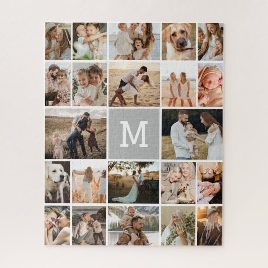 Moderne Gray Monogram 22 FotoCollage Puzzle (Vertikal)