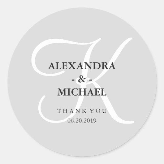 Moderne Gray Monogram und ich danke Ihnen Runder Aufkleber (Vorderseite)