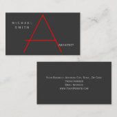 Moderne Gray Red Monogram Architecture Business Ca Visitenkarte (Vorne/Hinten)