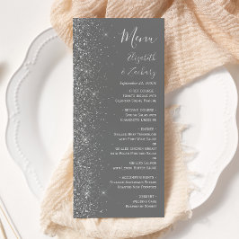 Moderne Gray Silver Glitzer Edge Wedding Menükarte
